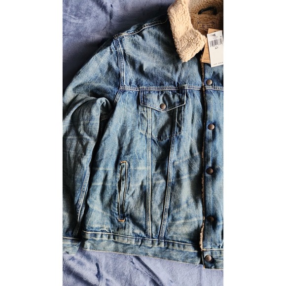 NWT Polo Ralph Lauren Men's Sherpa Fleece Lined Denim Trucker Jean Jacket w/Flag - Picture 5 of 14